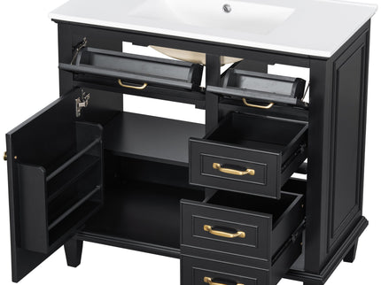 Modern Bathroom Vanity With Sink Top, Flip Drawers, Adjustable Shelf