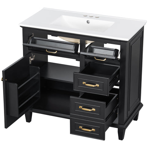 Modern Bathroom Vanity With Sink Top, Flip Drawers, Adjustable Shelf