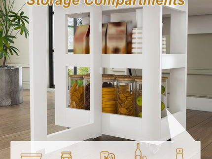 Extendable Dining Table With Power Socket, Lockable Casters, Storage Cabinet