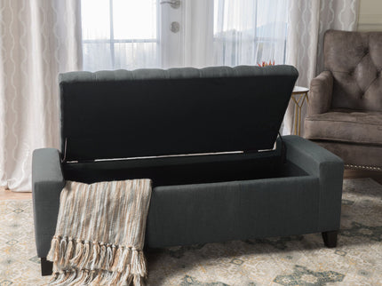 Contemporary Storage Ottoman With Tufted Top - Dark Gray