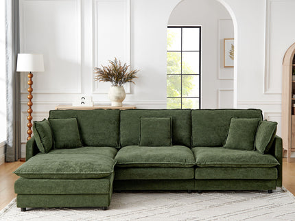 L-Shaped Sectional Sofa With Ottoman, Convertible 4 Seater Couch