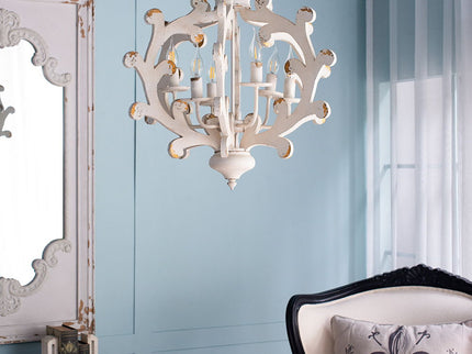 6 Light Chandelier, Hanging Light Fixture With Adjustable Chain For Kitchen, Bulb Not Included - White