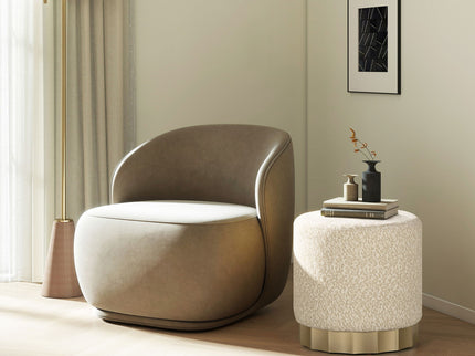 Hampton - Round Upholstered Ottoman With Scalloped Base - Speckled Egg Beige