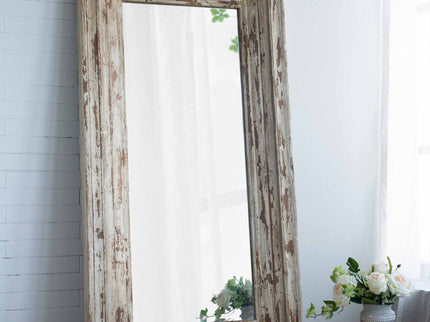 Full Length Rectangle Floor Mirror With Distressed Wood Frame - Brown