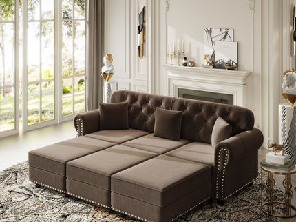 Upholstered Sofa Set With Nailhead Trim And Rolled Armrests, Includes Pillows