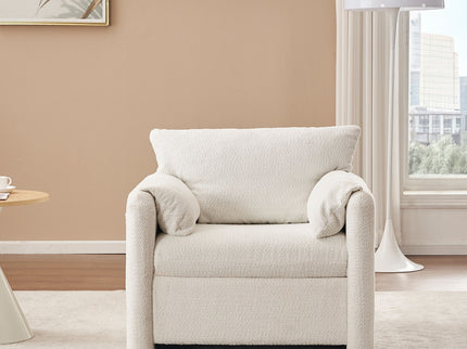 Fixed Modern Accent Chair Single Seater Plush Chenille Lounge Chair With High Resilience Cushion - Ivory White