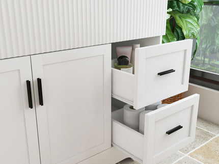 Bathroom Vanity Set, Fluted Cabinet, Soft Close Doors, 3 Faucet Holes, Sink Included - White