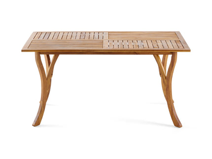 Outdoor Rectangular Table With Curved Legs And Perpendicular Wooden Slats Table Top