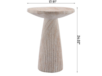 Fluted Pedestal Round Coffee Table - Beige / Yellow