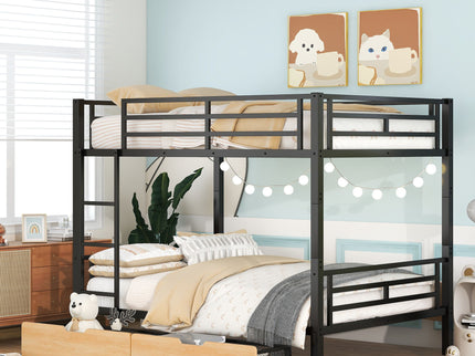 Full Size Convertible Bunk Bed With 2 Drawers Durable - Black