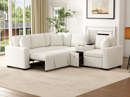 Modular L-Shaped Sectional Sofa Bed With Pull-Out Sleeper, Cup Holders, And Storage