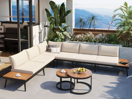 Modern Outdoor Sectional Sofa Set With Nesting Coffee Tables