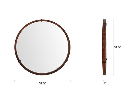 Hausen - Mid-Century Modern Round Accent Wall Mirror - Brown Walnut
