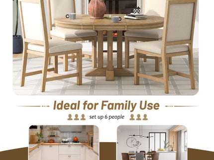 Dining Set & Extendable Round Table And 4 Upholstered Chairs