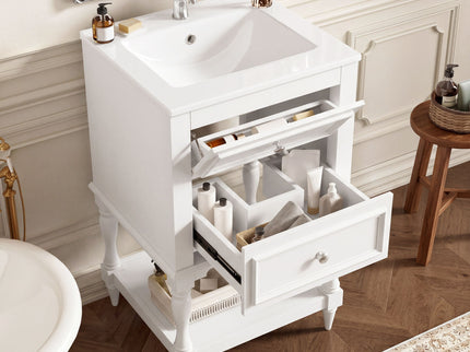 Retro Design Bathroom Vanity With Sink, 2 Drawer Storage Cabinet