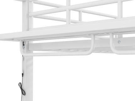 Bunk Bed With Storage Shelves, Clothes Hooks, LED Light
