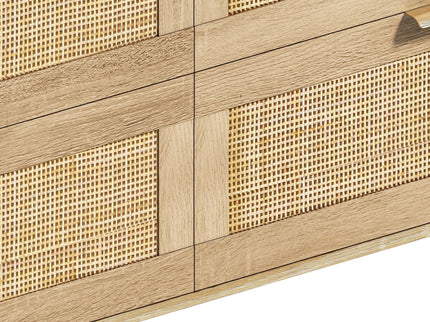 Rattan Dresser With 6 Drawers, Legs & Handles, Storage Cabinet - Natural
