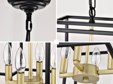 4 Light Metal Lantern Tiered Pendant Hanging Light Fixtures, Industrial Farmhouse Adjustable Height Chandeliers For Dining Room Hallway Foyer Entryway (E12 Bulbs Not Included)