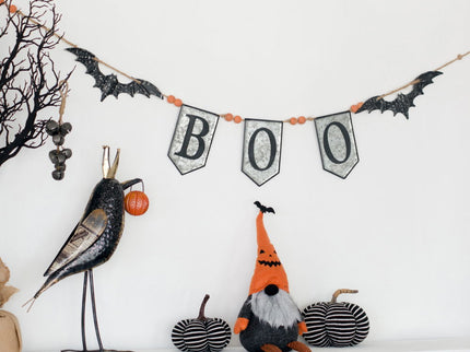 Iron Boo Banner With Bats, For Halloween Holiday Decor - Black / Gray / Orange