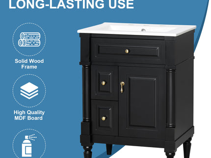 Freestanding Bathroom Vanity With Sink, Adjustable Shelf & Flip Drawer