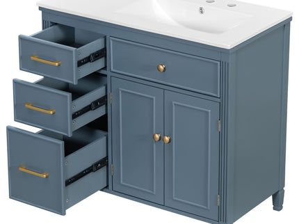Bathroom Vanity With Sink, 1 Tip Out Drawer, 3 Side Drawers, Adjustable Shelf