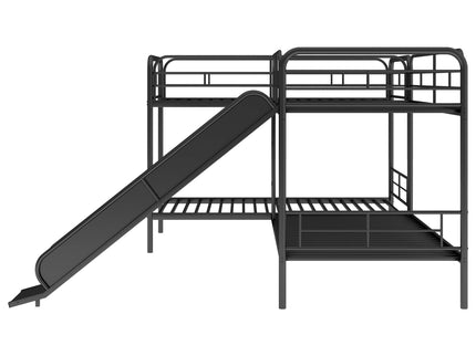 Mission Style Twin Size L-Shaped Bunk Bed With Slide And Ladder - Black