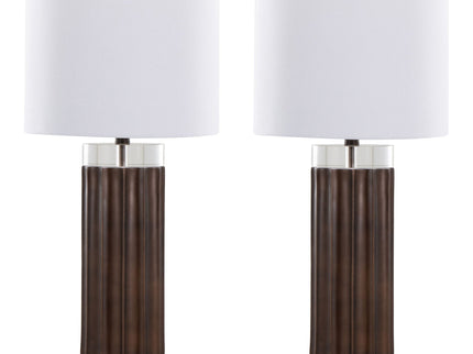Cylinder - Fluted Contemporary Table Lamp (Set of 2) - Brown / Clear / White