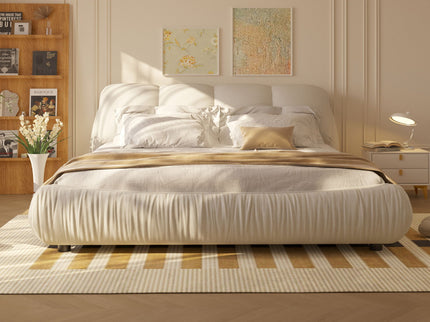 Luxury Upholstered Platform Bed With Oversized Padded Backrest And Solid Wood Frame