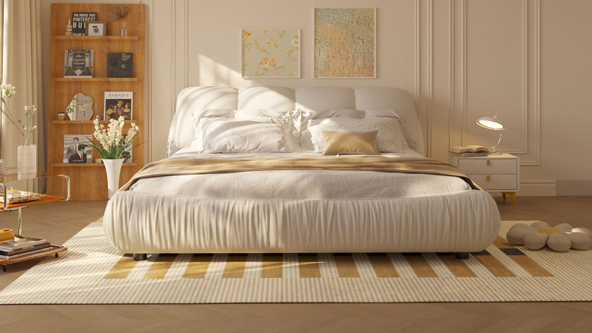 Luxury Upholstered Platform Bed With Oversized Padded Backrest And Solid Wood Frame