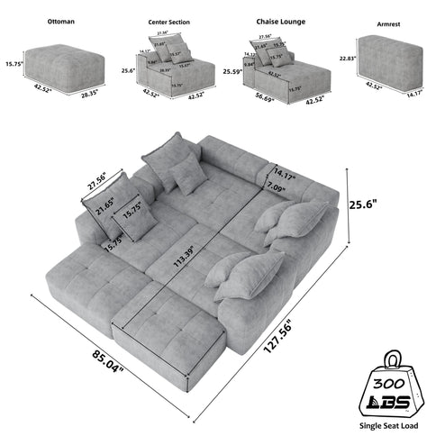 Modern Oversized Diy Combination Modular Sectional Sofa & Pillows