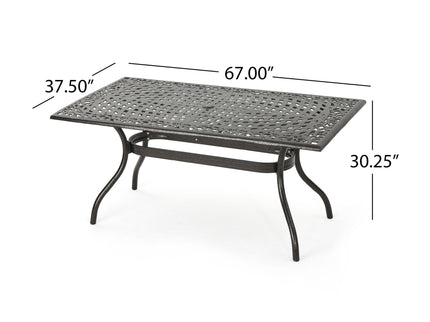 Celestine - Outdoor Cast Aluminum Dining Table With Floral Lattice Design And Umbrella Holder