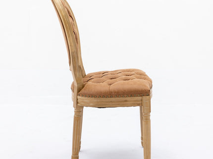 French Style Solid Wood Frame Antique Painting, Hand-Pulled Buckle Decoration Artificial Dining Chair With Nailhead Trim, Wood Legs