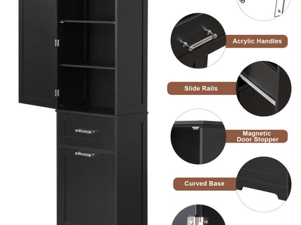Tall Freestanding Bathroom Storage Cabinet With Adjustable Shelf And 2 Drawers