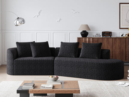 Upholstered Oversized Sectional Sofa, 4 Seater Extra Deep & Wide Curved Cloud Couch With 4 Throw Pillows For Living Room - Black