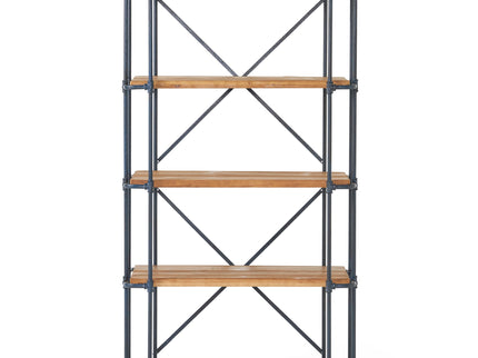 Yorktown - Industrial 5 Shelf Bookcase With Metal Pipework And Solid Fir - Natural