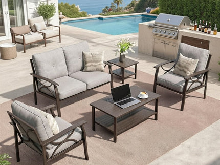 Patio Furniture Set With Coffee Table And Cushions For Backyard