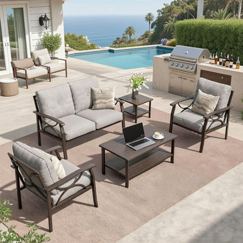 Patio Furniture Set With Coffee Table And Cushions For Backyard