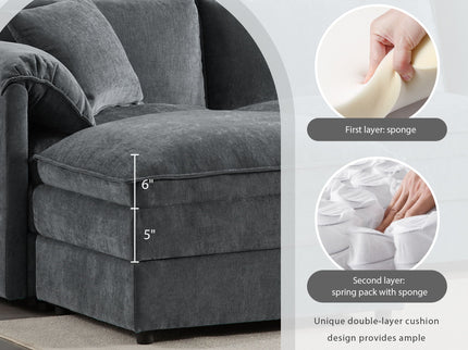 Modular Sectional With Deep And Wide Seat, Cloud Couch Set With Double Cushions Sofa With Movable Ottoman