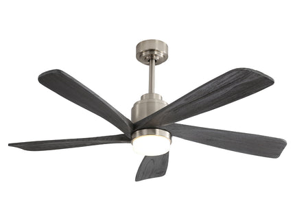 Modern Ceiling Fan With Dimmable LED Light 5 Solid Wood Blades Remote Control Reversible Dc Motor With Smart App Control - Nickel