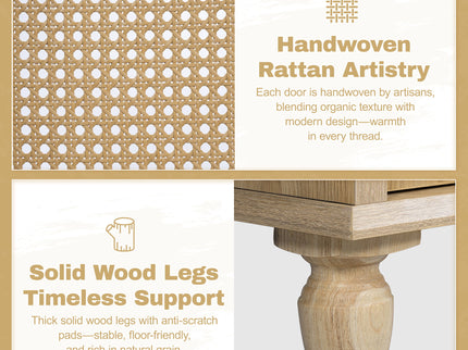 Bathroom Vanity With Handwoven Rattan Doors, Resin Basin - Natural Wood