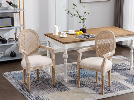 French Vintage Upholstered Fabric Dining Armchair (Set of 2) - Beige