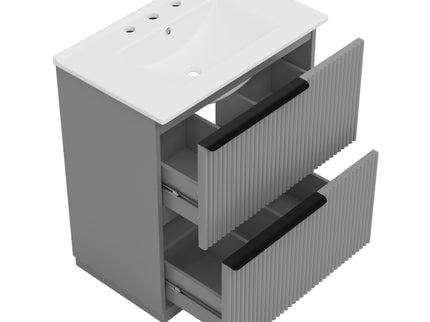 Fluted Bathroom Vanity With Ceramic Sink, Freestanding Cabinet