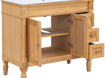 Modern Bathroom Vanity With Ceramic Sink, Soft Close Doors, Adjustable Shelves