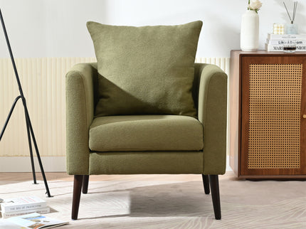 Barrel Chair, Modern Accent Chair, Fabric Armchair Club Chair, Upholstered Arm Chair With Solid Wood Legs, Waist Pillow, Padded Single Chair For Living Room / Bedroom / Study / Waiting Room - Olive Green