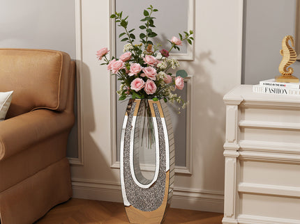 U - Shaped Floor Vase With Shattered Diamond Mirror Surface