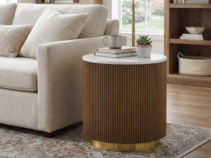 3 Piece Table Set Oval Cocktail Table, 2 Round End Tables - Brown / Gold / White
