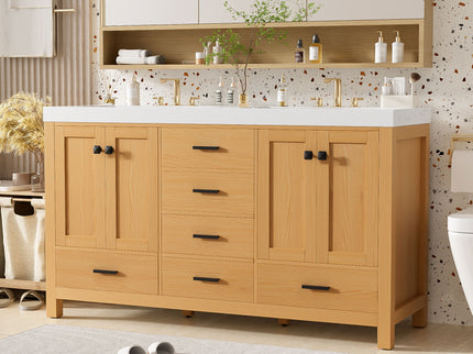 Bathroom Vanity With Double Sink, Soft Close Doors & Drawers Handles - Wood