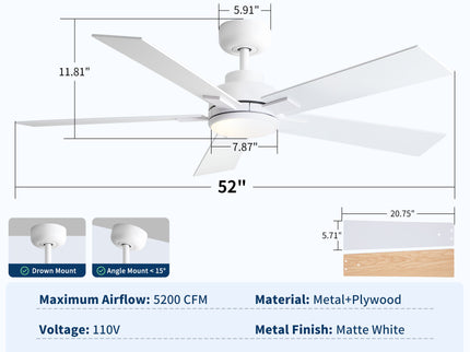 Reversible Motor Integrated LED Dimmable Ceiling Fan With Light