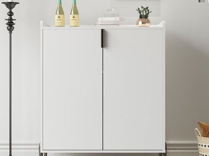 2 Door Wine Bar Cabinet With Adjustable Shelf, Soft-Closing Hinges, And High Feet - White