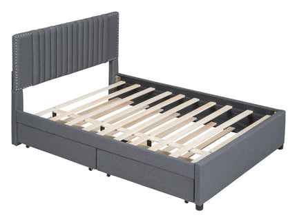 Upholstered Platform Bed With Drawers, Classic Headboard Design